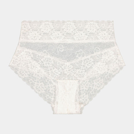 Lace Full Brief in WHITE. Flat lay front view