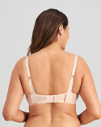 Model wears Bendon Nurture Maternity Bra in LATTE. On body back view