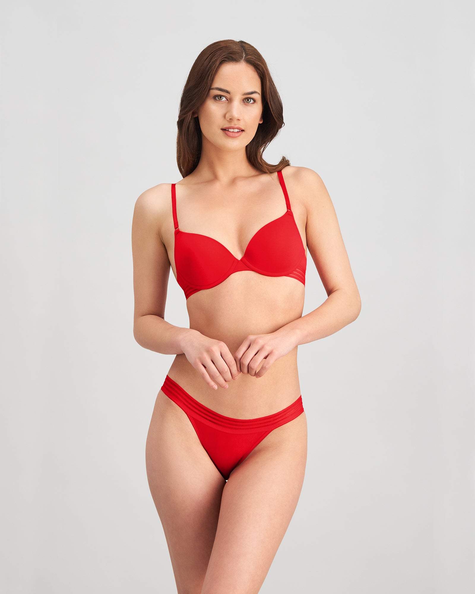 Stripe Elastic & Papertouch Push Up Bra in SALSA. Flat lay back view