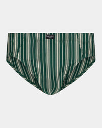 Cotton Stretch Mens Brief in RAIN FOREST STRIPE. Flat lay front view