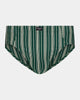 Cotton Stretch Mens Brief in RAIN FOREST STRIPE. Flat lay front view