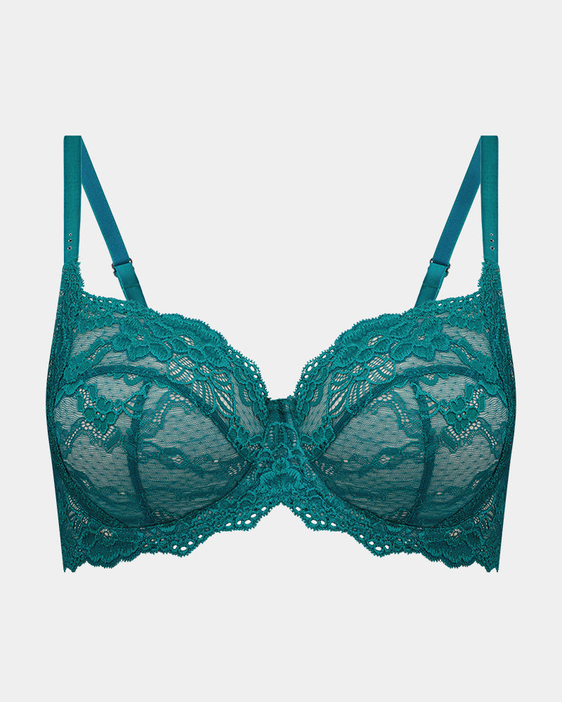 My Fit Lace Underwire Bra in EVERGLADE. Flat lay front view