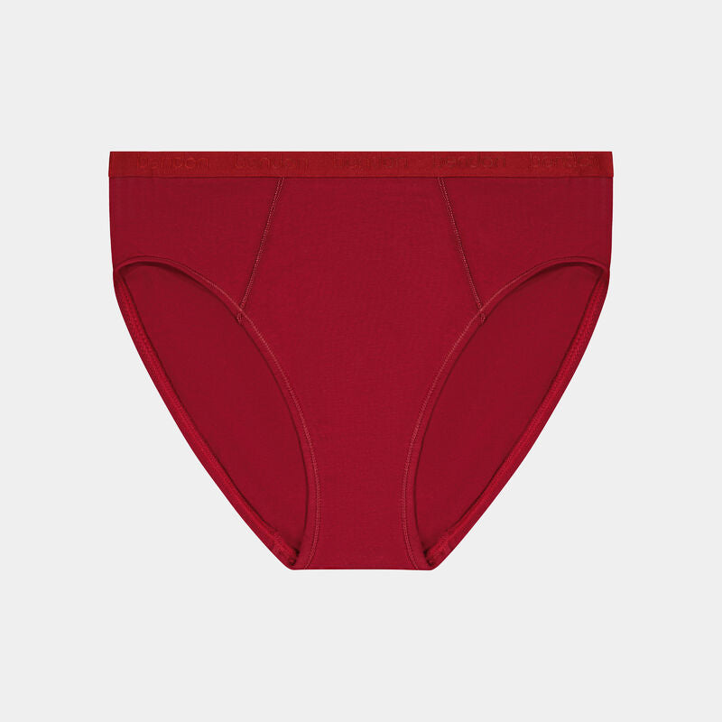 Body Cotton High Cut Brief in RHUBARB. Flat lay front view