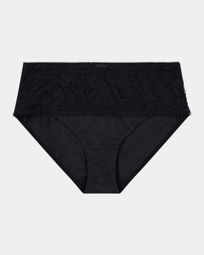 Dashing High Cut Brief in BLACK. Flat lay front view