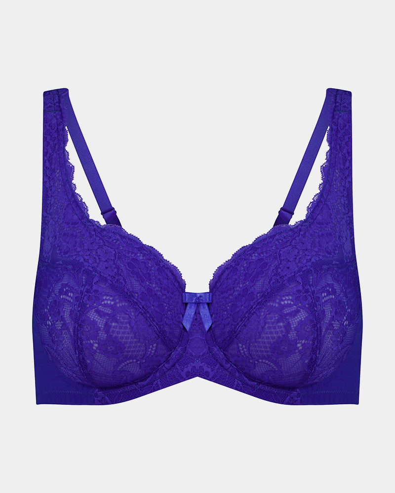 Lace Romance Underwire Bra in DAZZLING BLUE. Flat lay front view