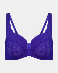Lace Romance Underwire Bra in DAZZLING BLUE. Flat lay front view