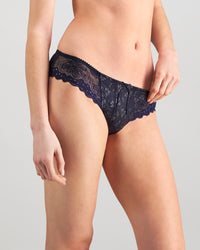 Model wears Yvette Bikini in NAVY BLAZER. On body side view