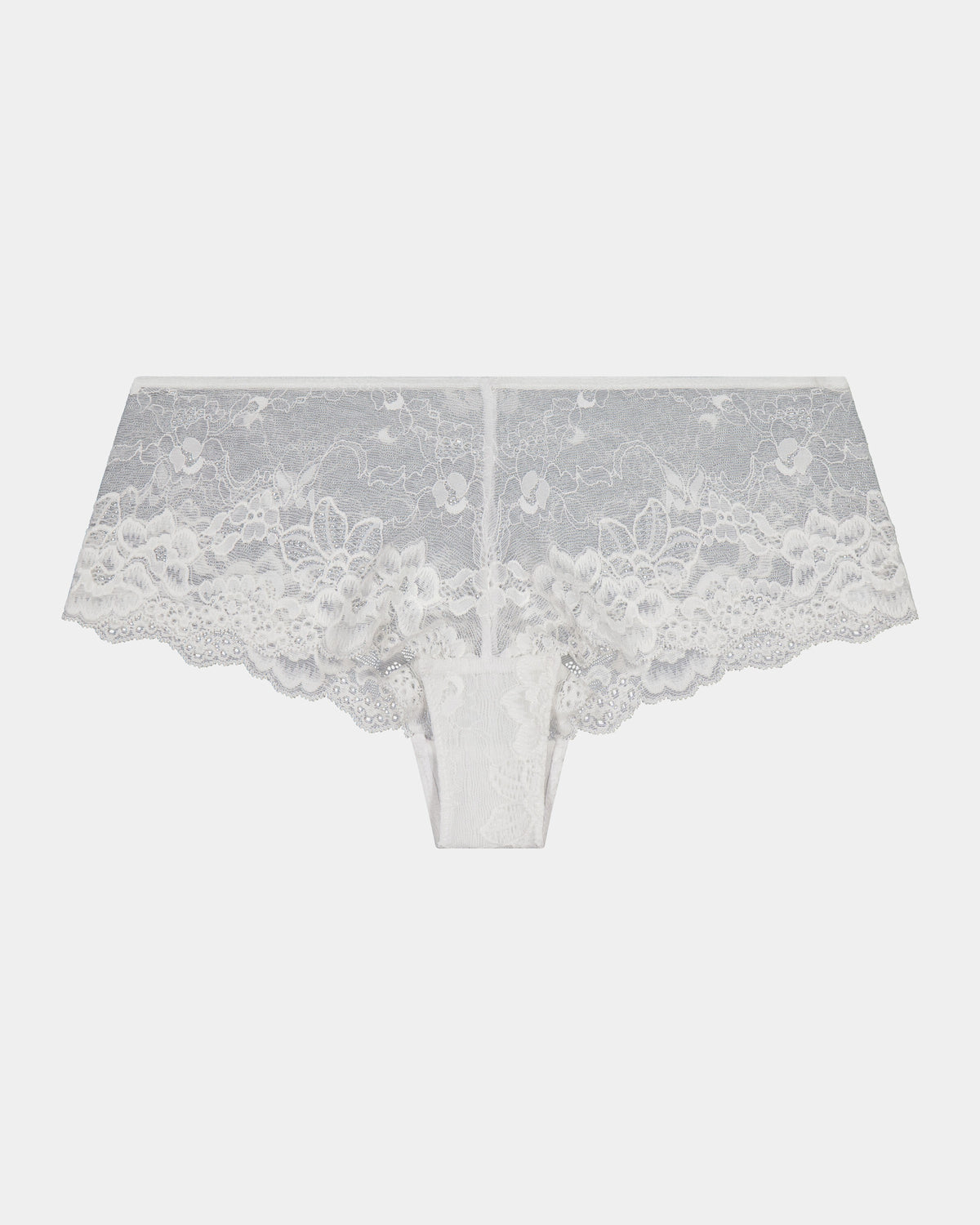 My Fit Lace Brazilian in WHITE. Flat lay front view