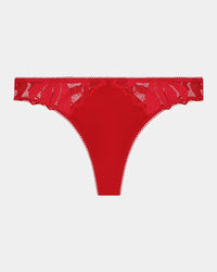 Margot Estelle Thong in JESTER RED. Flat lay front view