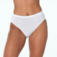 Model wears Body Cotton High Cut Brief in WHITE. On body front view