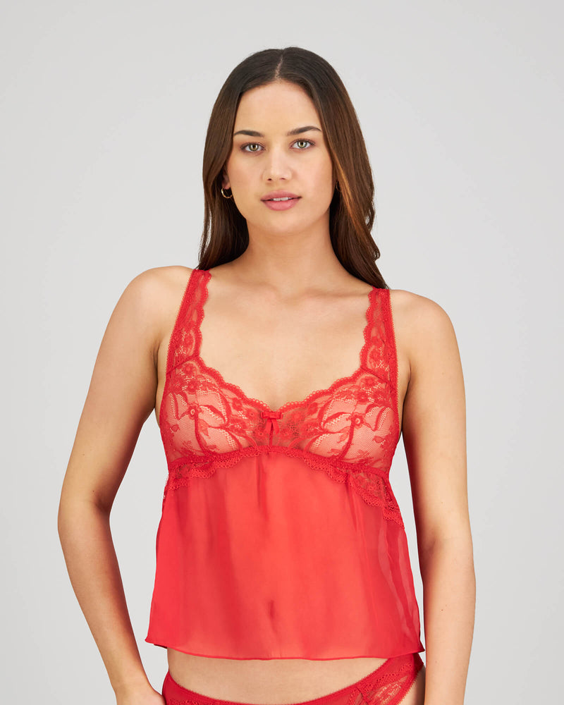 Model wears Giuliana Camisole in SALSA. On body front view