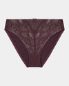 Vivacious High Cut Brief in PLUM PERFECT/LATTE. Flat lay front view