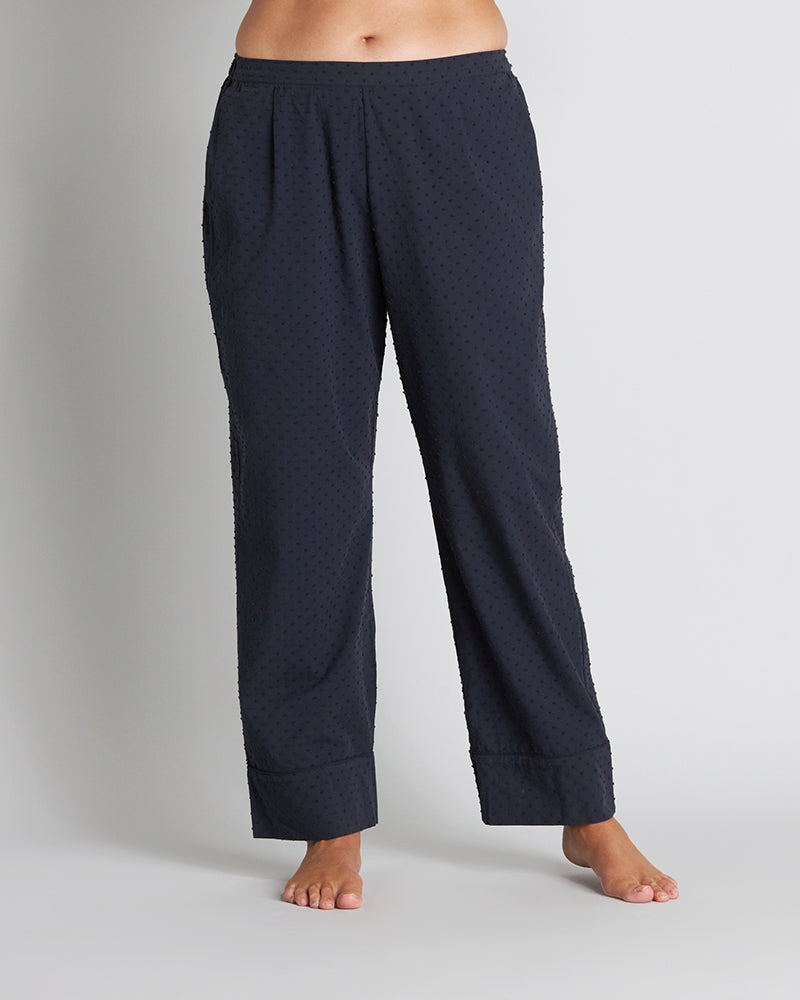 Model wears Sleep-Talk Long PJ Pant in NIGHT SKY. On body front view