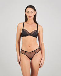Sheer Impact Contour Bra in BLACK. Flat lay back view