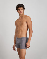 Cotton Stretch Mens Trunk in ASH PINSTRIPE. Flat lay back view