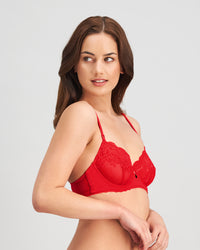Model wears Delightfully So Underwire Bra in SALSA. On body side view