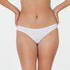 Model wears Clemence Bikini in WHITE. On body front view