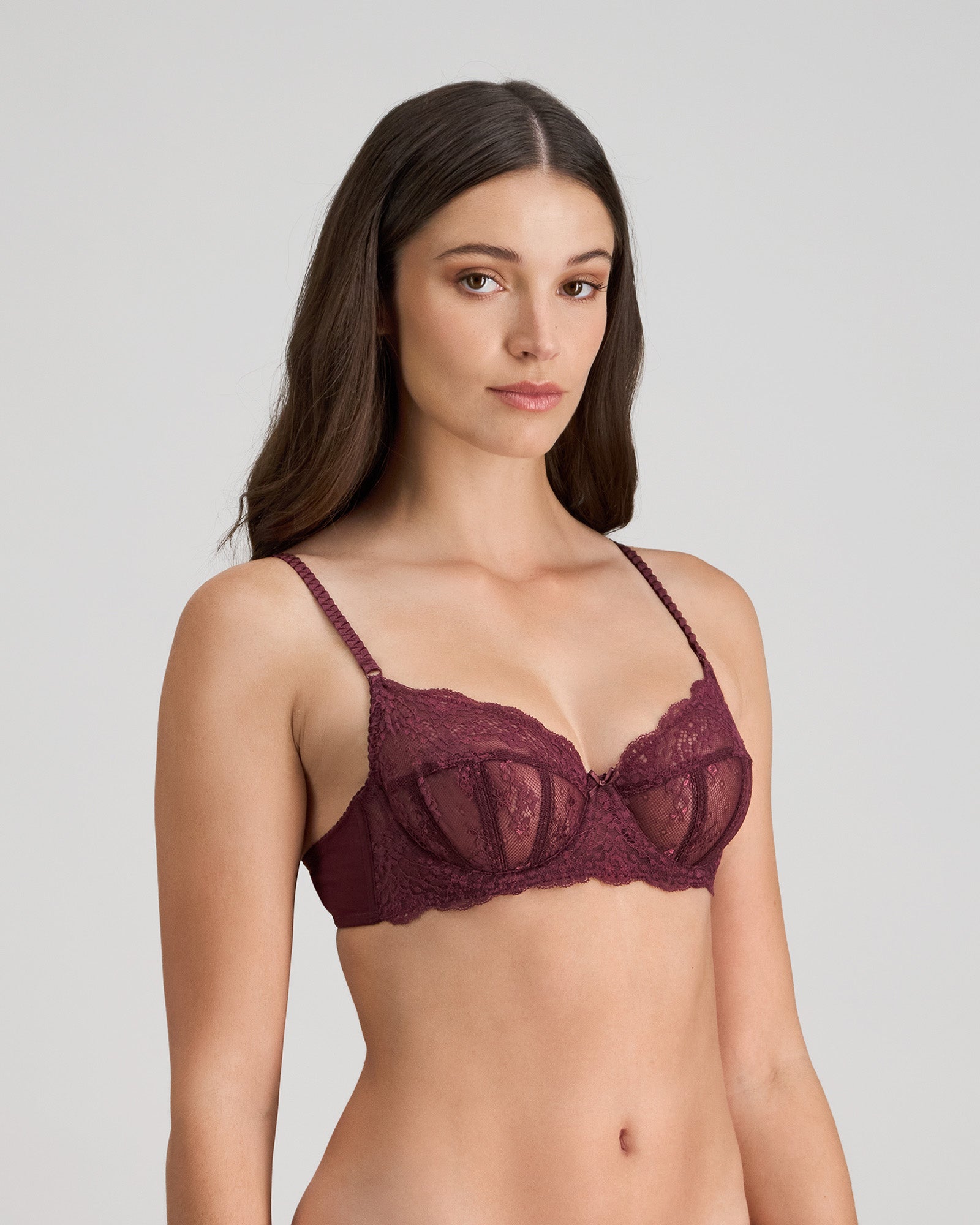 Model wears Sofia Underwire Bra in FIG. On body side view