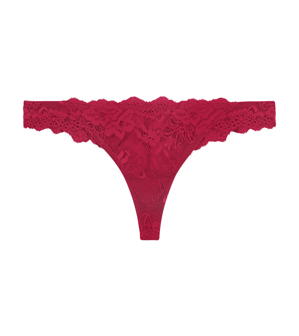 My Fit Lace Thong in JESTER RED. Flat lay front view