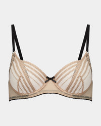 Kiki Underwire Bra in LATTE/BLACK. Flat lay front view