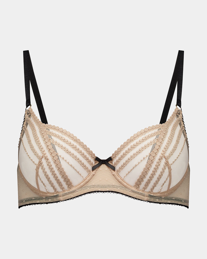 Kiki Underwire Bra in LATTE/BLACK. Flat lay front view