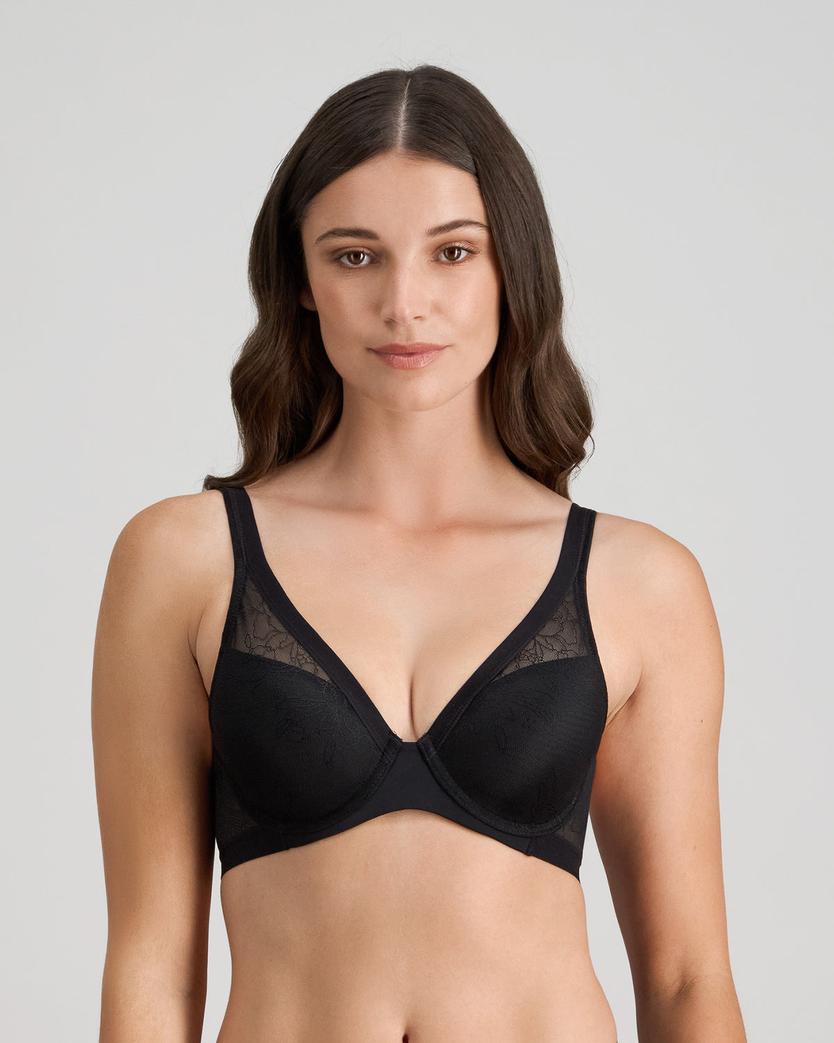 Model wears Bendon Whisper Contour Bra in BLACK. On body front view