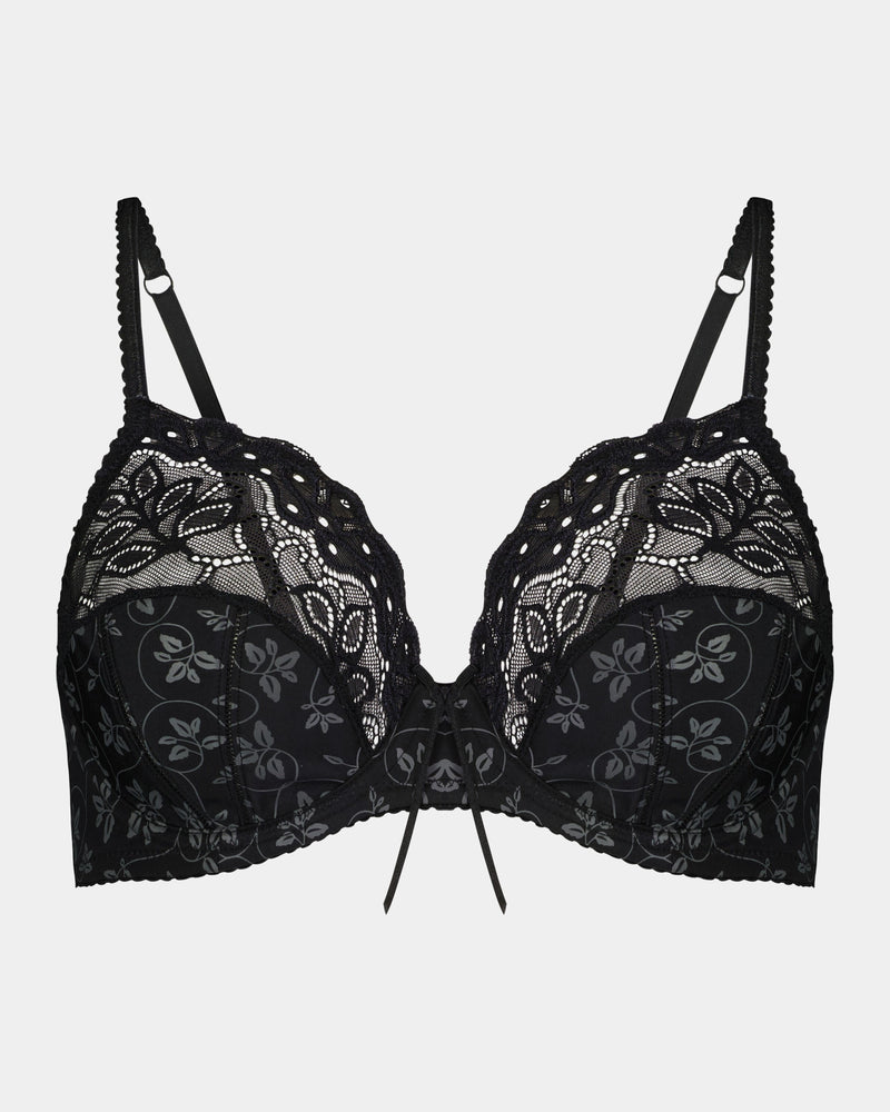 Yvette Underwire Bra in BLACK. Flat lay front view