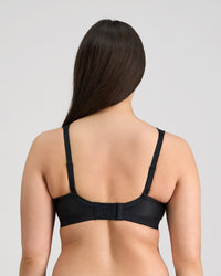 Stamina Wire Free Bra in BLACK. Flat lay back view