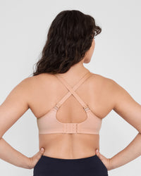 Power Underwire Bra in LATTE. Flat lay back view