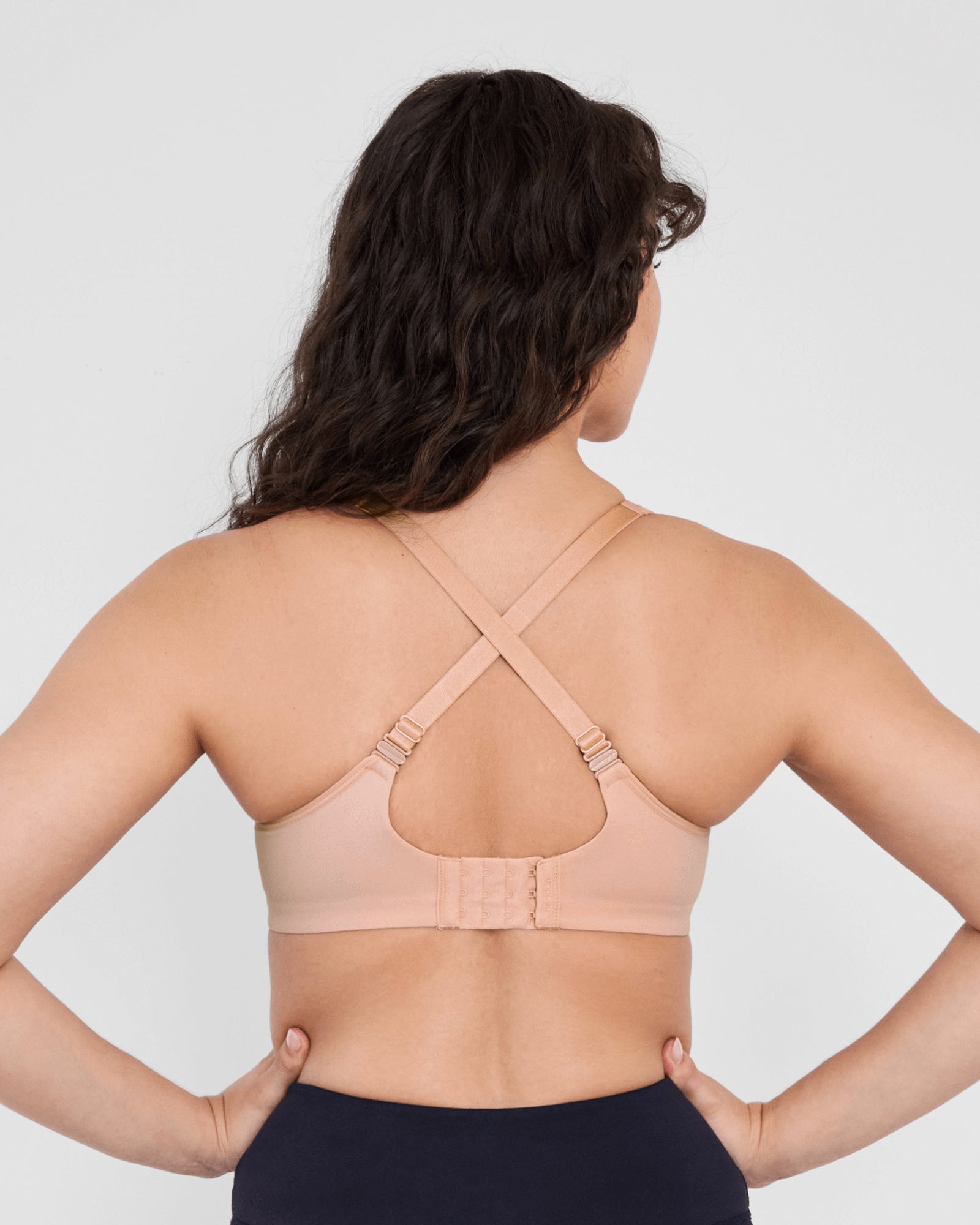 Power Underwire Bra in LATTE. Flat lay back view