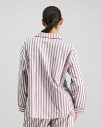 Model wears Cosy Flannel Long Sleeve Pj Top in PINK-A-BOO. On body back view