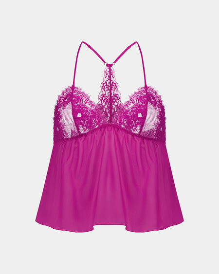 Eva Jean Camisole in FANTASY FUCHSIA. Flat lay front view