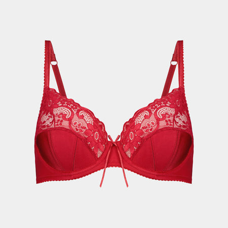 Iveta Underwire Bra in JESTER RED. Flat lay front view