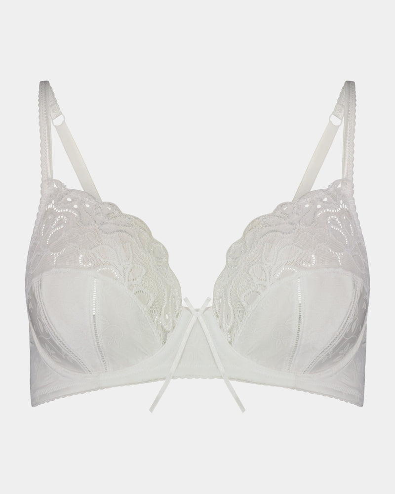 Yvette Underwire Bra in WHITE. Flat lay front view