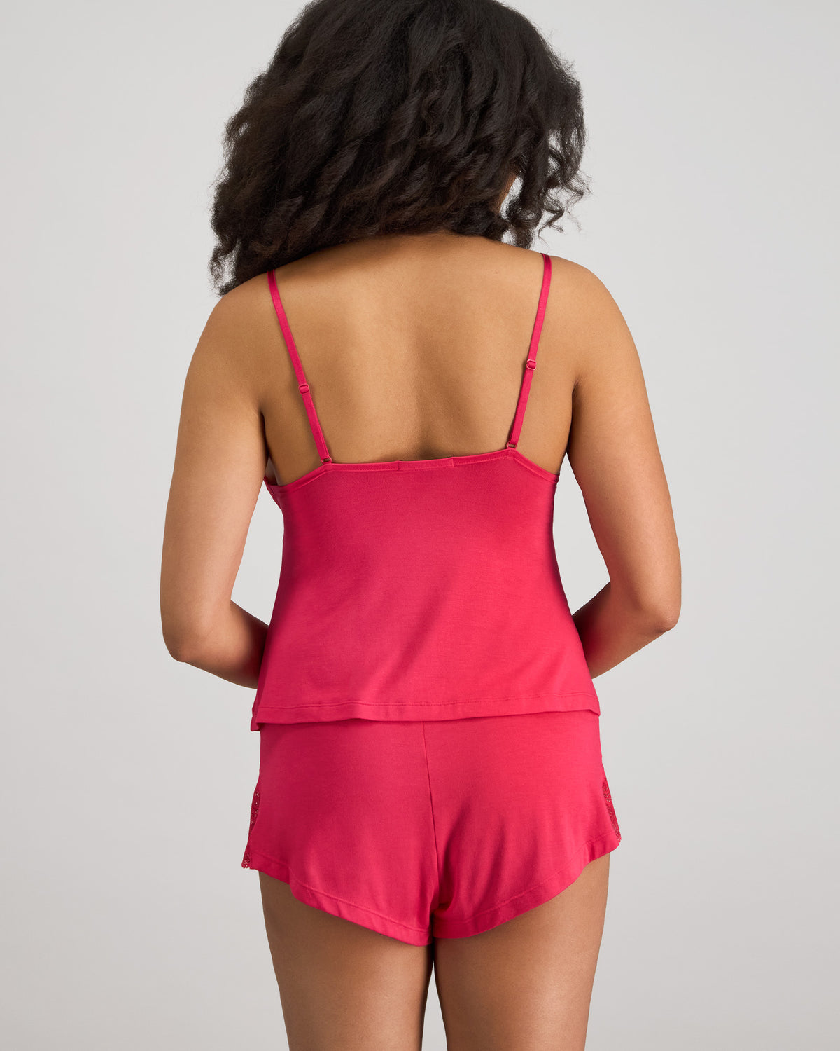 Model wears Cassie Cami & Short Set in JAZZY. On body back view