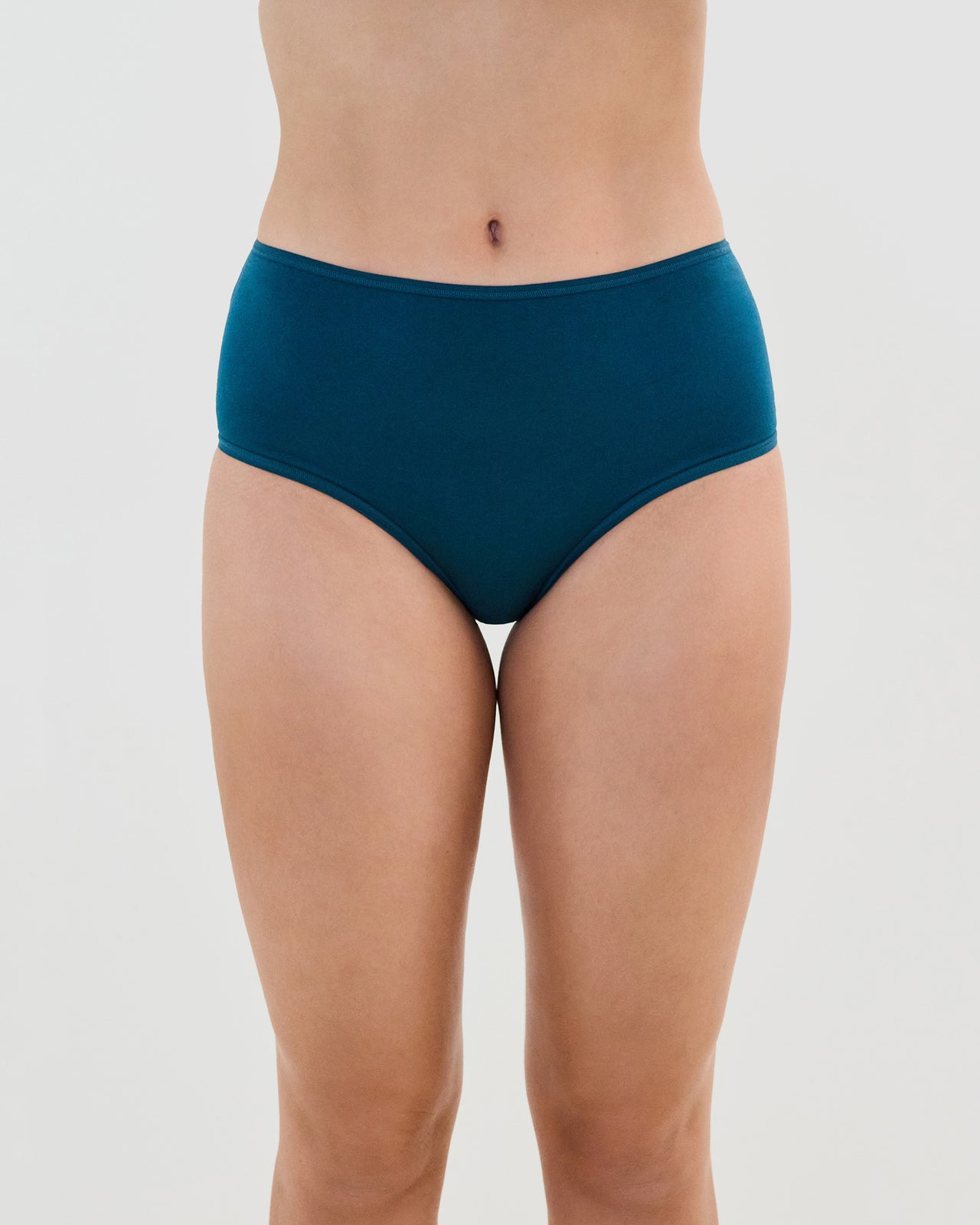Model wears Cotton And Lace Full Brief in REFLECTING POND. On body front view