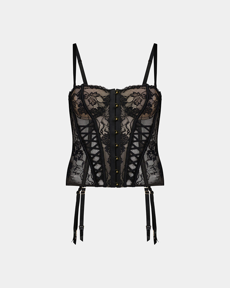 Lace Me Up Corset in BLACK. Flat lay front view