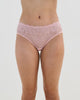 Model wears Lacey Brazilian in SILVER PINK. On body front view