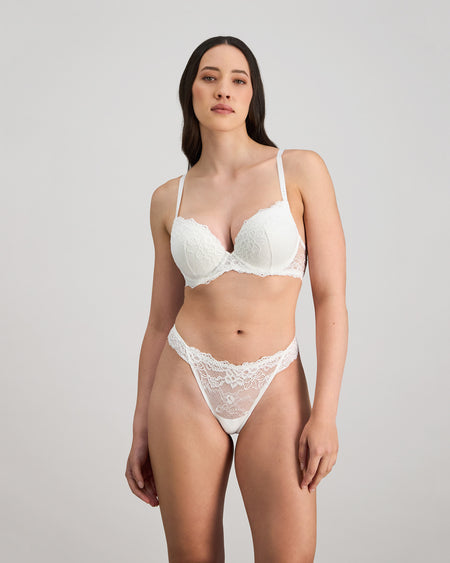 My Fit Lace Push Up Bra in WHITE. Feature shot