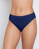 Model wears Seamless Soft High Cut Brief in Medieval Blue. On body front view
