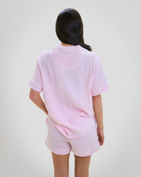 Model wears Bonbon Short Pj in PALE LILAC. On body back view