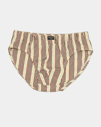 Cotton Stretch Mens Brief in OATMEAL STRIPE. Flat lay front view