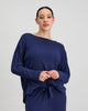 Model wears Relaxed Rib Long Sleeve Pj Top in NAVY BLAZER. On body front view