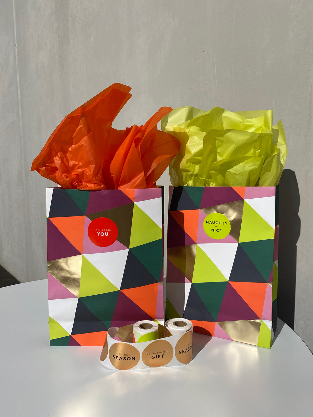 Geo Gift Bag Shopper Bag in MULTI. Feature shot
