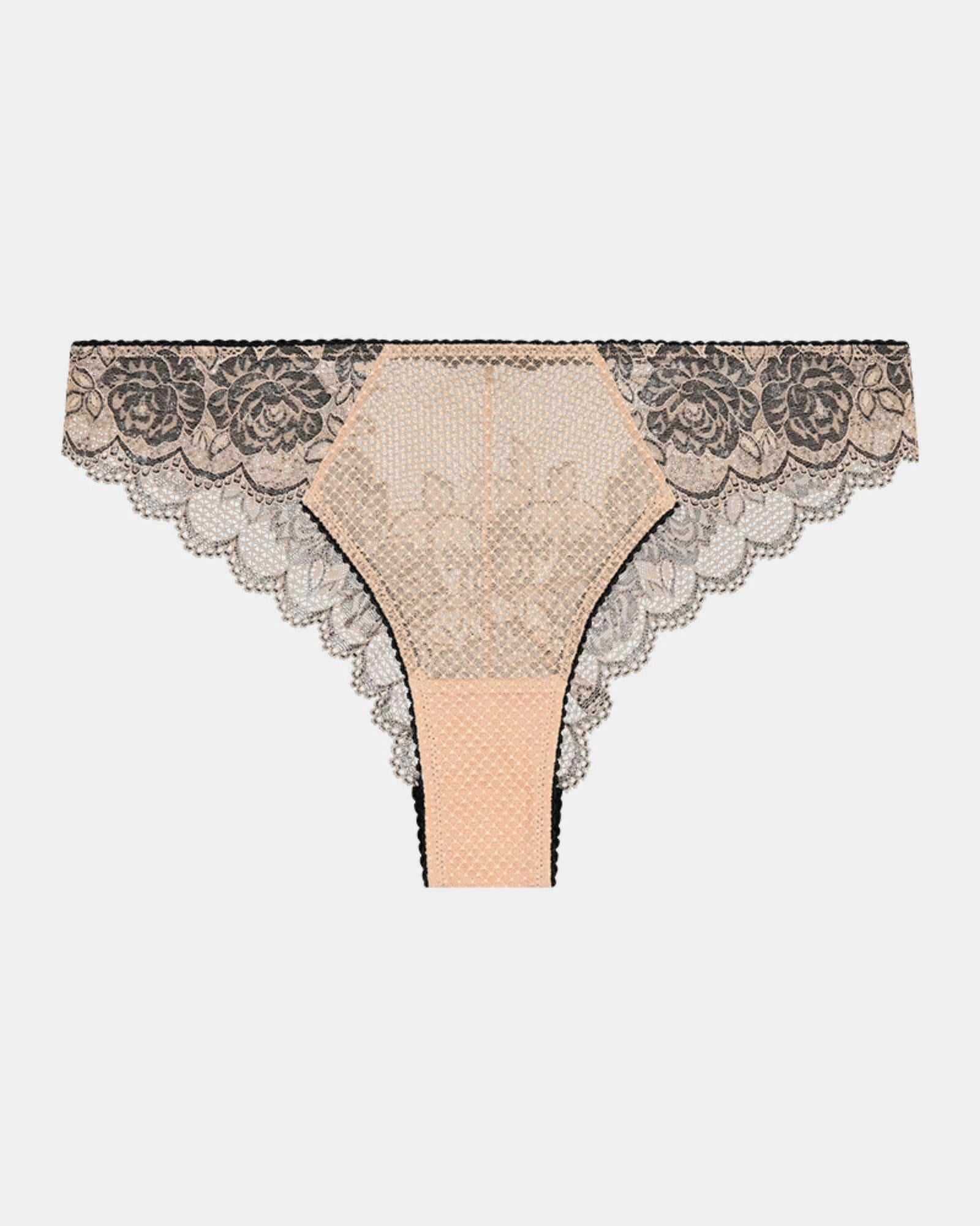 Everlasting Love Brazilian in CAMEO ROSE / BLACK. Flat lay front view