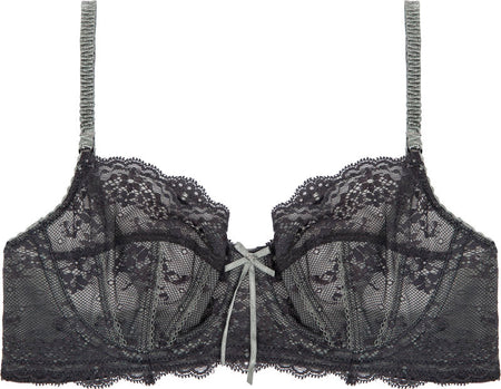 Sofia Underwire Bra in JET/PEWTER. Flat lay front view
