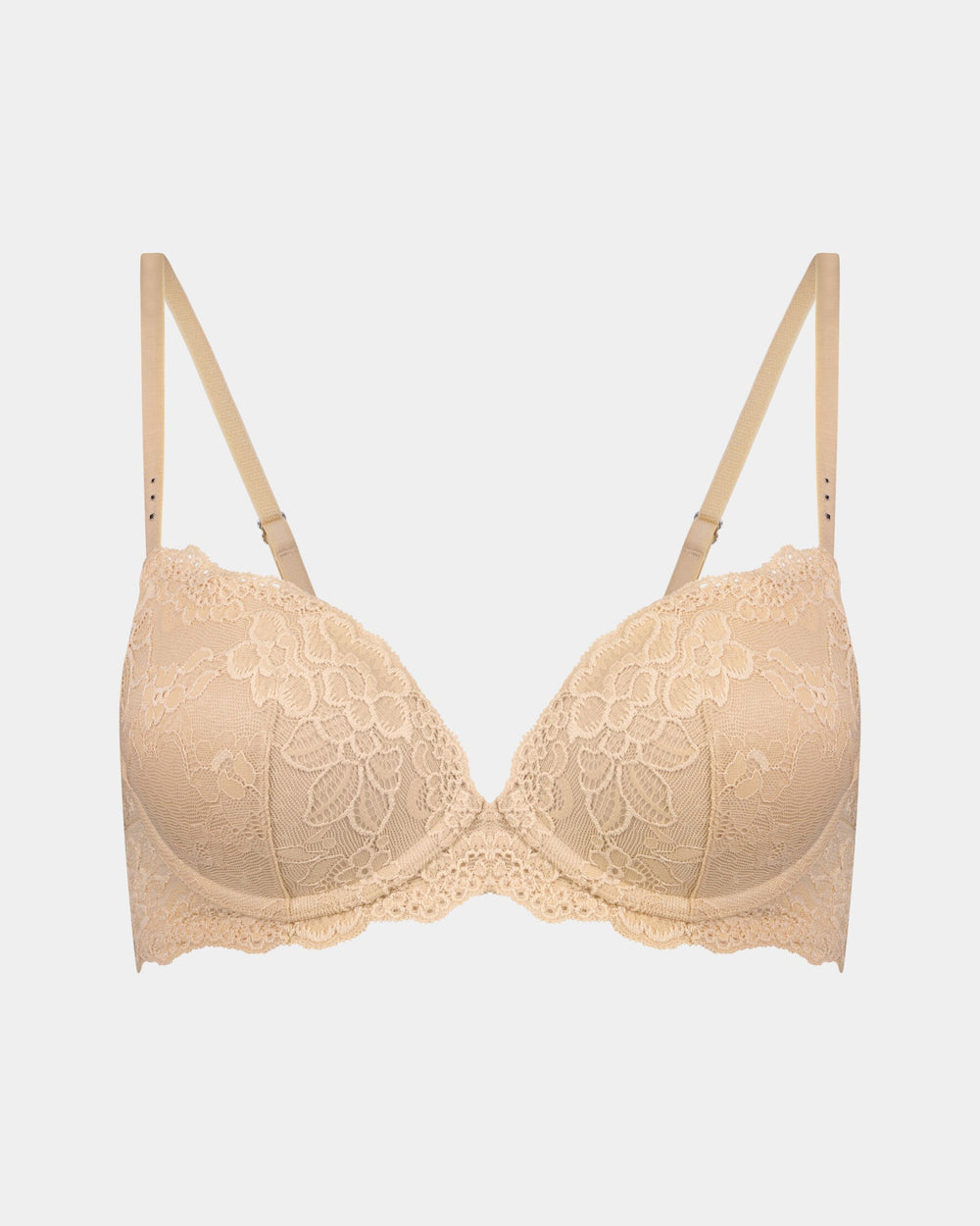 My Fit Lace Push Up Bra in FRAPPE. Flat lay front view