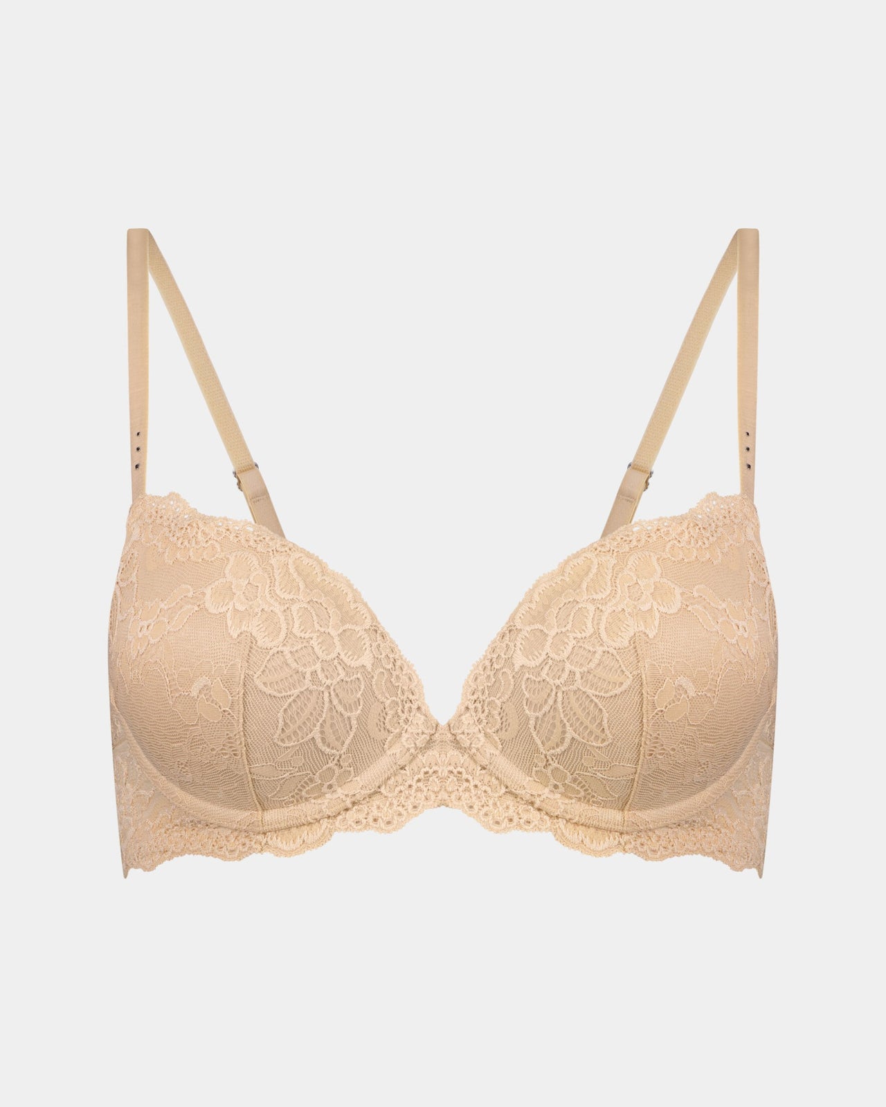 My Fit Lace Push Up Bra in FRAPPE. Flat lay front view