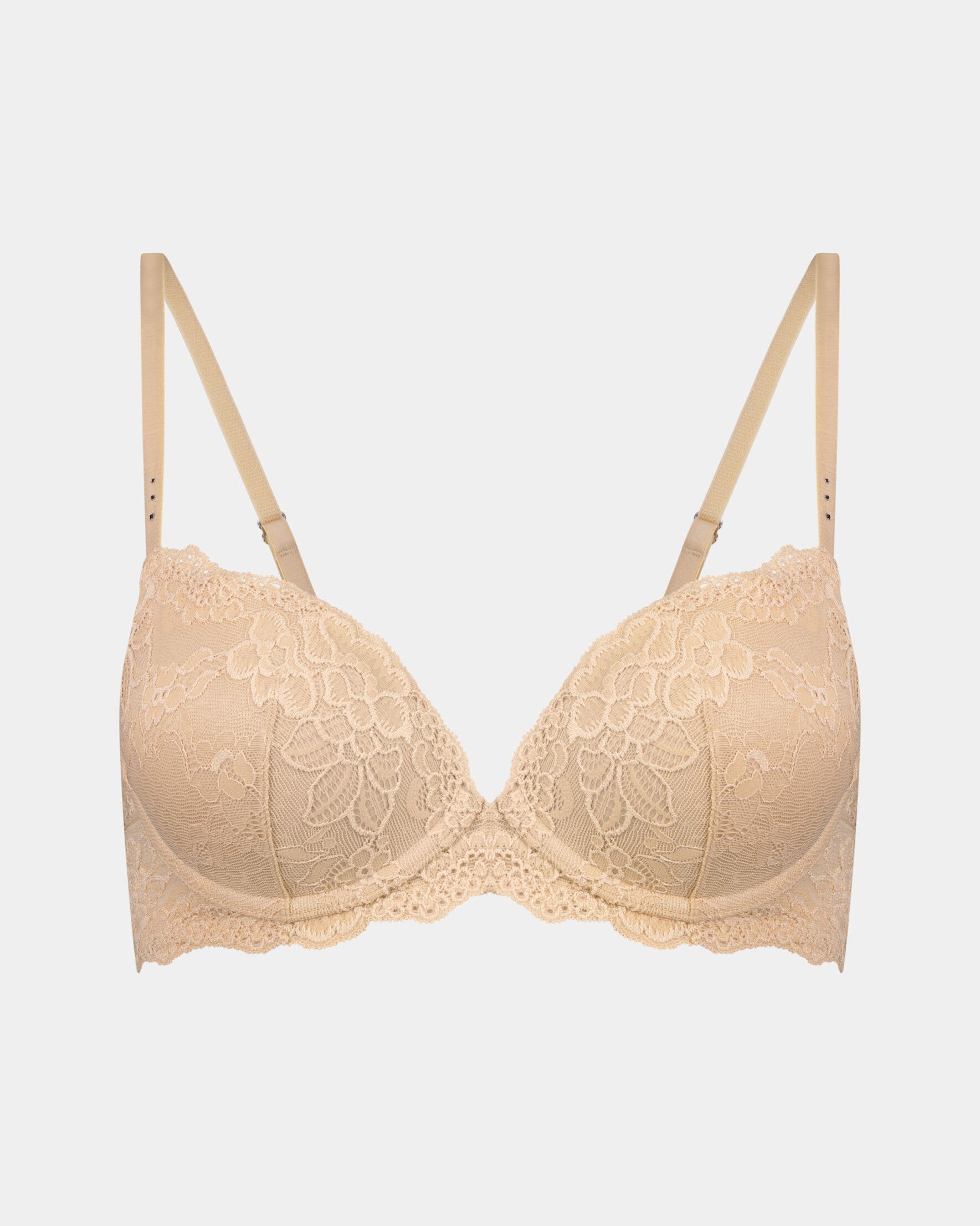 My Fit Lace Push Up Bra in FRAPPE. Flat lay front view
