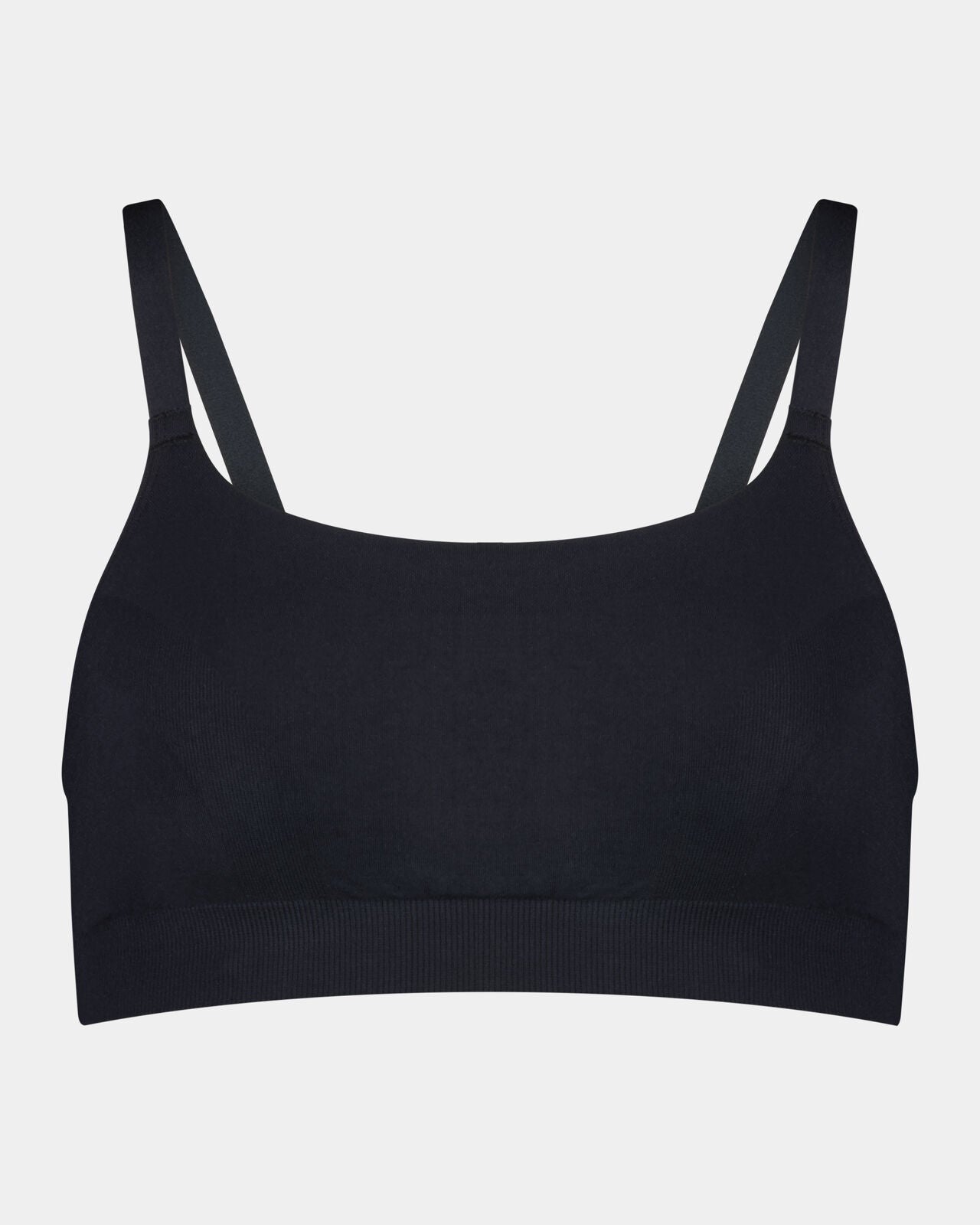 Balance Wire Free Bra in BLACK. Flat lay front view